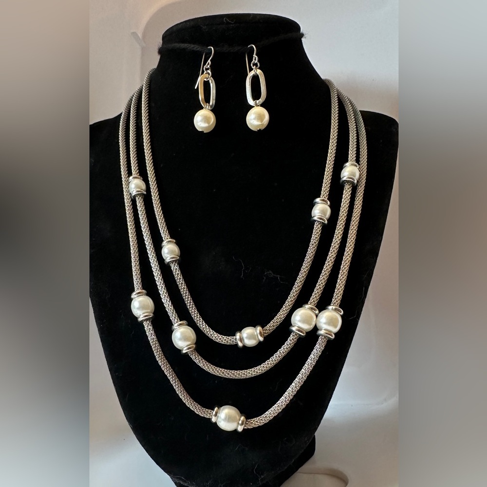 Necklace with Three Strands and Matching Earrings - Christopher & Banks